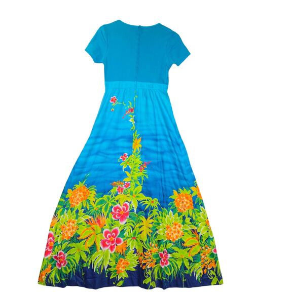 Budo Muu Muu Womens Size 9 Dress Floral Midi Blue Hawaii Vacation Beach Resort - Picture 7 of 13